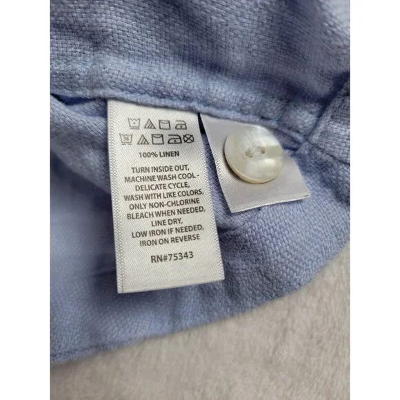 Nicole Miller Womens Button Up Linen Cropped Shirt Jacket Large Blue Long Sleeve - Picture 4 of 7